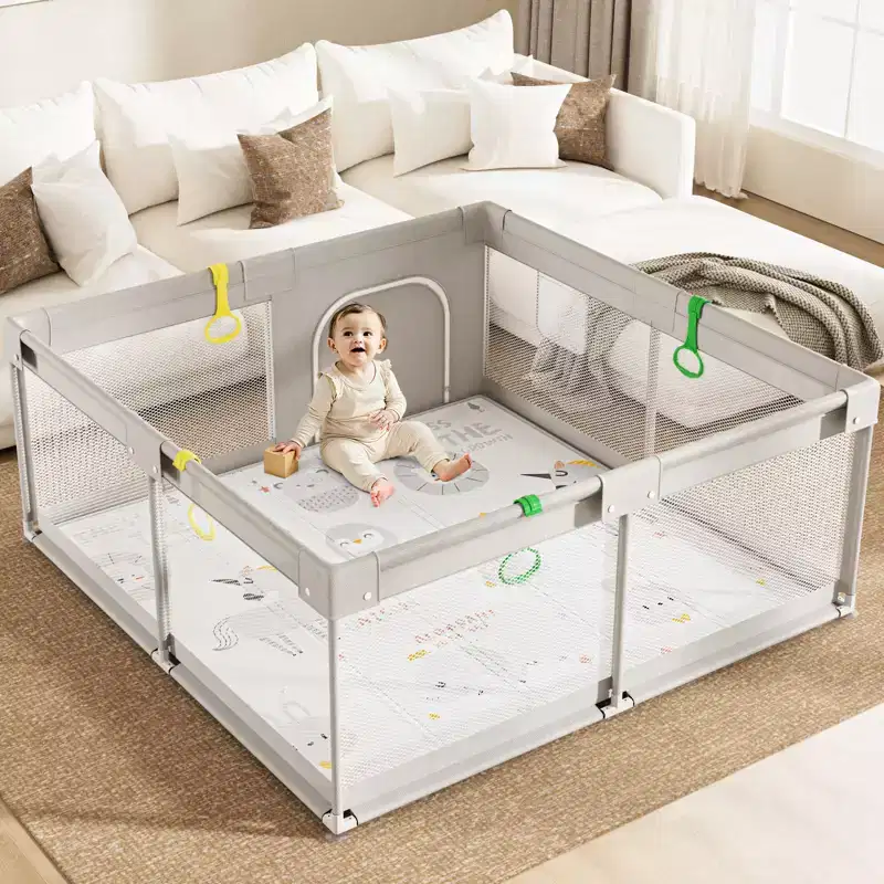 Fodoss Baby Playpen with Mat 59 x59 In Playpen for Babies and Toddlers, Indoor & Outdoor Activity Center, Safety Baby Fence