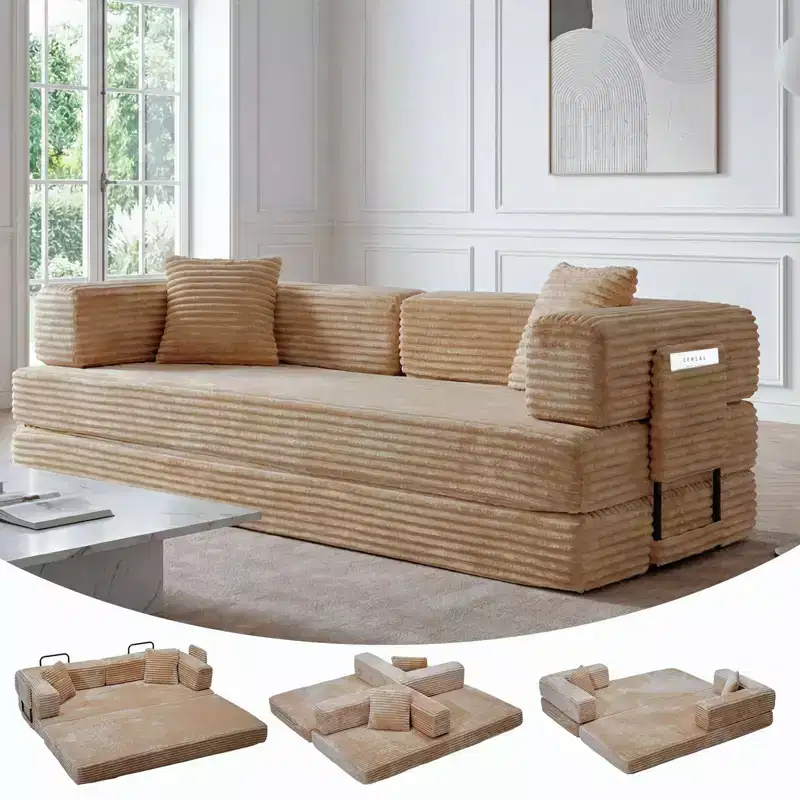 80.7 5-in-1 Convertible Sleeper Sofa Bed �?Corduroy, 1200 lbs, No Assembly