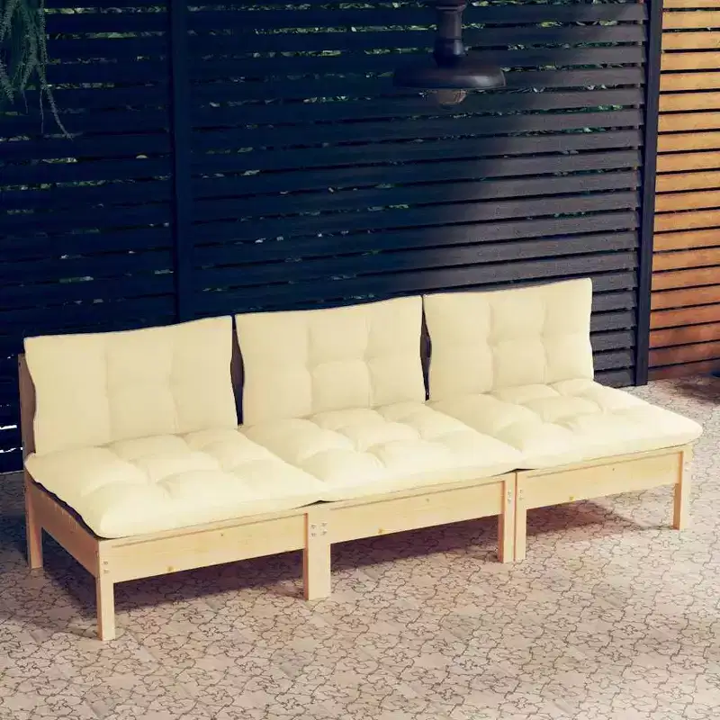vidaXL Solid Pinewood 3-Seater Patio Sofa with Cushions Furniture Multi Colors