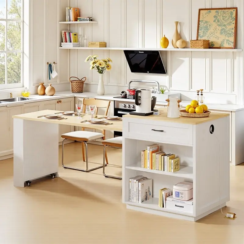 Betsy Kitchen Island with Extendable Dining Table for 4-6 Person