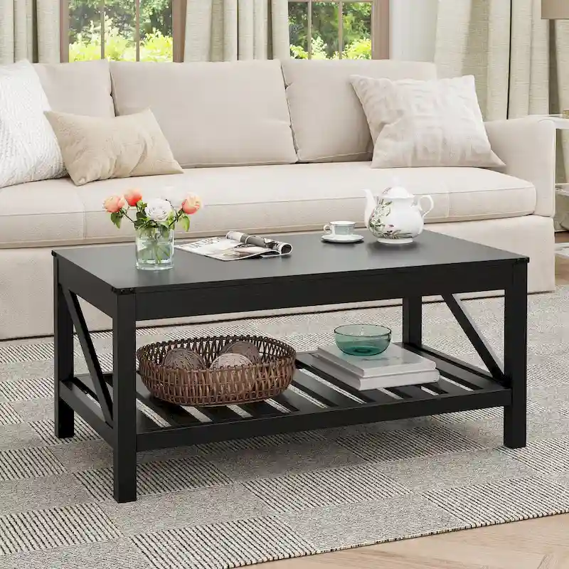 Crestlive Living Room Coffee Table with Storage Shelf, Sofa Center Table - 40.16 W x 22.05 D x 18.11 H