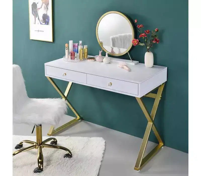 Acme Furniture Coleen Vanity Table White/Gold Finish