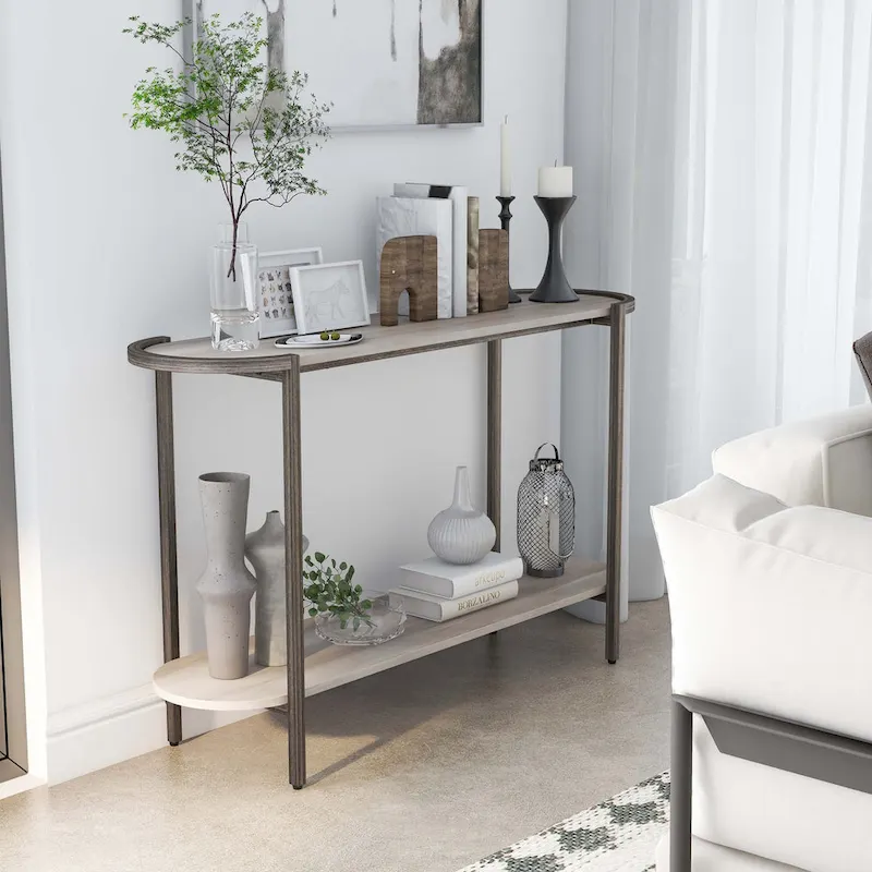 Rowland Urban Light Grey 49-inch Steel 1-Shelf Sofa Table by Furniture of America