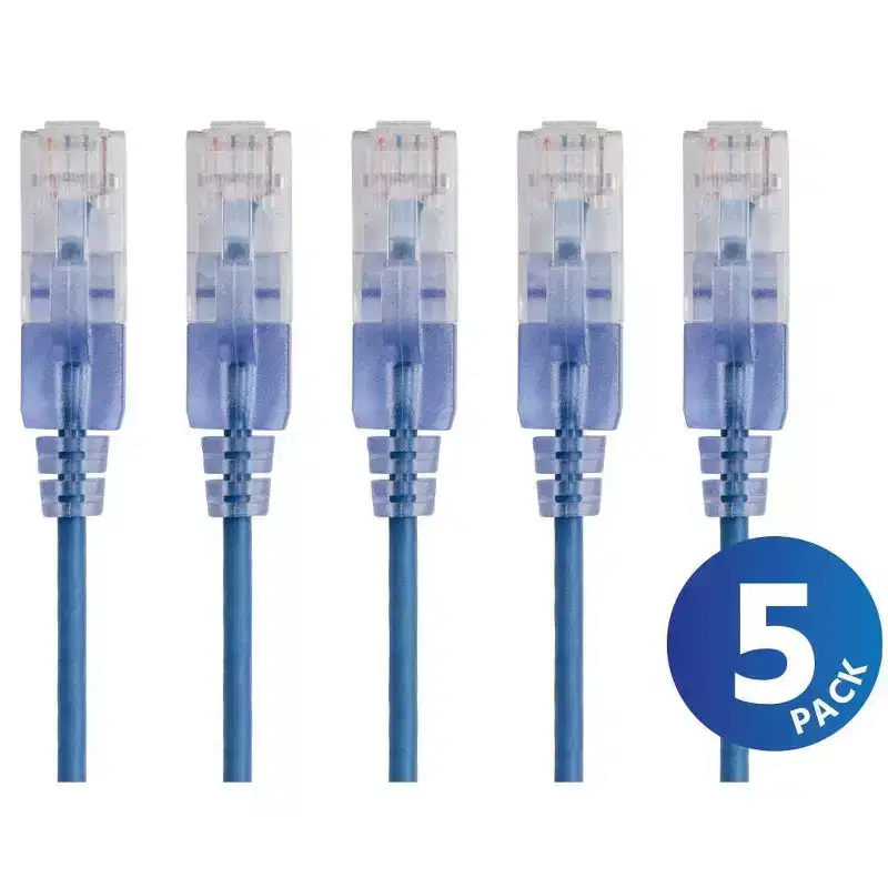 Monoprice Cat6A Ethernet Network Patch Cable - 25 Feet - Blue | 5-Pack, 10G - SlimRun Series
