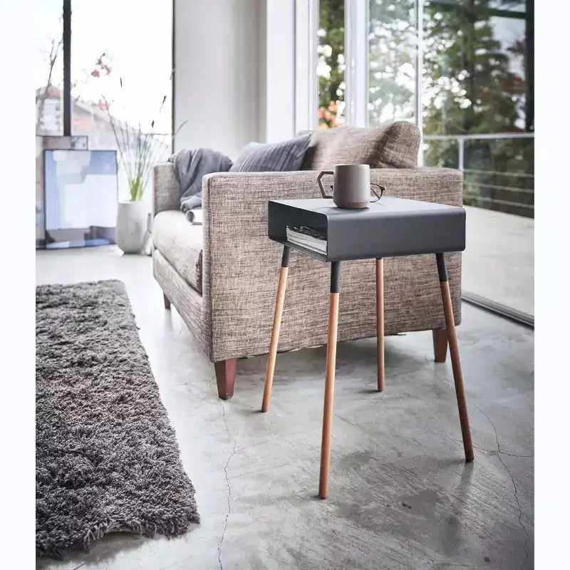 Side Table with Storage Shelf - 23 Inch Height - Steel Frame