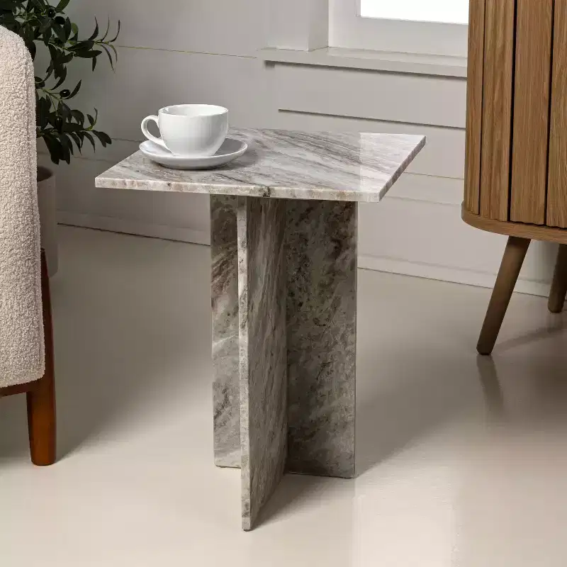 JONATHAN Y Cecil 18.5 Contemporary Natural Marble Handmade T-Shaped End Table