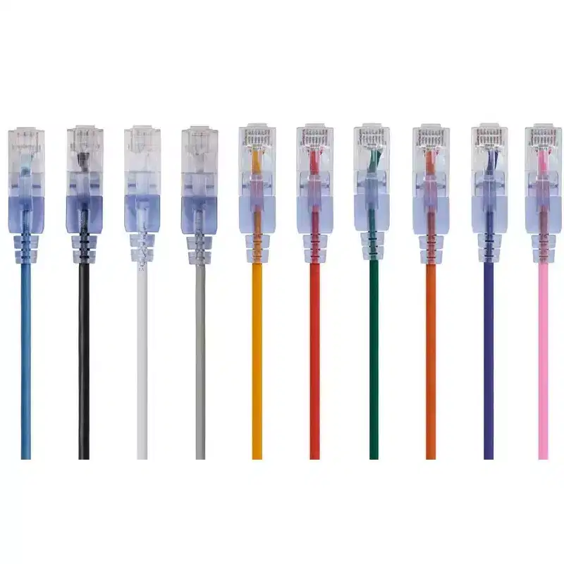 Monoprice SlimRun Cat6A Ethernet Patch Cable - Network Internet Cord - RJ45, Stranded, UTP, Pure Bare Copper Wire, 30AWG, 14ft, 10-Color, 10-Pack