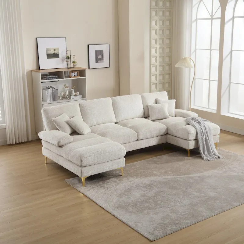 HOMEFUN Chenille Upholstered U-Shaped Living Room Sectional Sofa