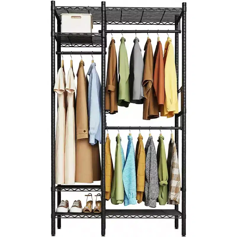 Clothes Hanger Rack Heavy Duty Coat Rack with Shelves 4-Tier Portable Shelves Freestanding Closet System 850 lbs Max Load