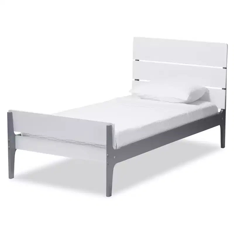 Twin Modern Classic Mission Style Finished Wood Platform Bed White/Gray -