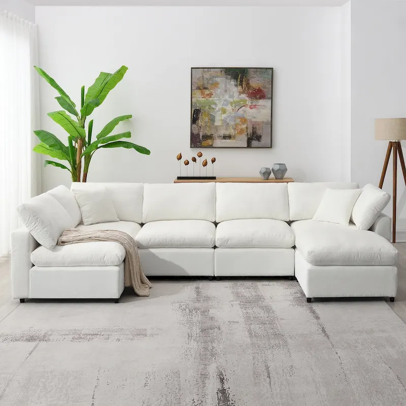 Modular Chenille Cloud Sofa Bed, Convertible U Shaped Sleeper Sofa