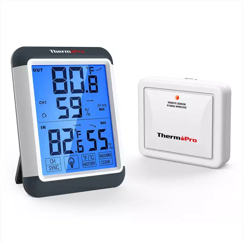 ThermoPro TP65W Indoor Outdoor Thermometer Digital Wireless Hygrometer Temperature Humidity Monitor with Jumbo Touchscreen and Backlight Humidity