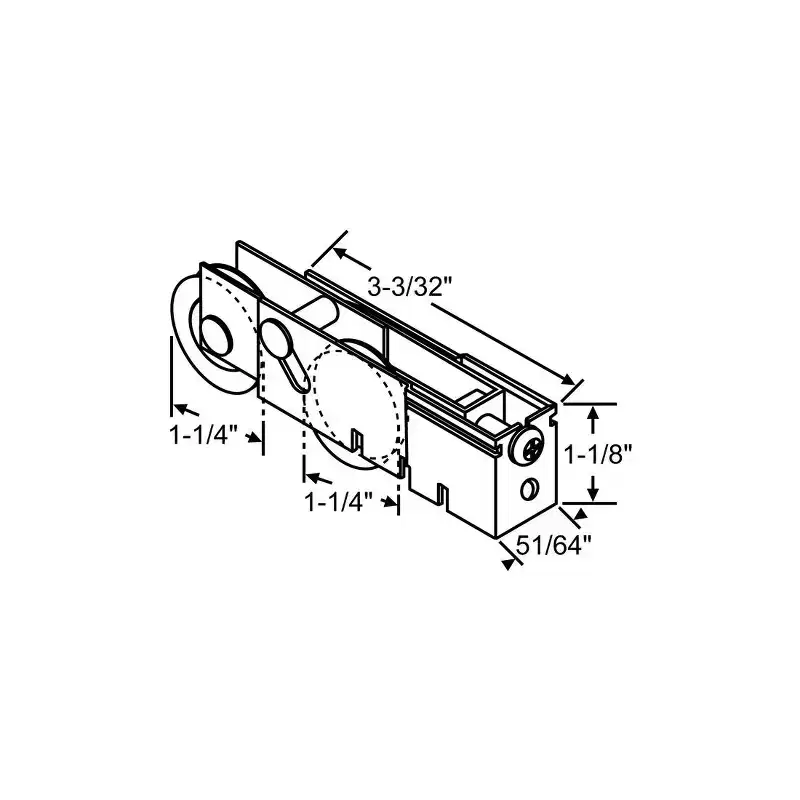 Brixwell Patio Door Roller Tandem Assembly, Stainless Steel Material, 1-1/4 Wheels, 3-3/32 Housing Length, Dichromate Finish