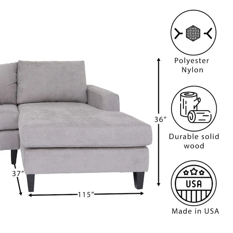 Coast to Coast Sofas Contemporary L Shaped Sectional Sofa Polyester Nylon Solid Wood Frame Upholstered