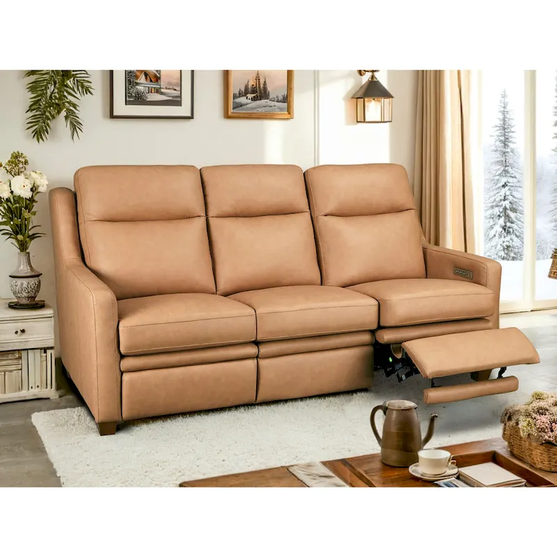 Genuine Leather Recliner Sofa 78 Triple-Motor Power Zero-Wall Reclining 3-Seat Sofa with USB&USB-C Port