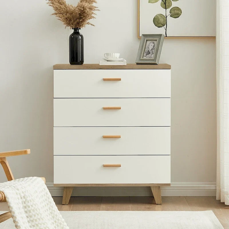 Modern White Oak Storage Solid Wood Drawer Dresser Side Cabinet