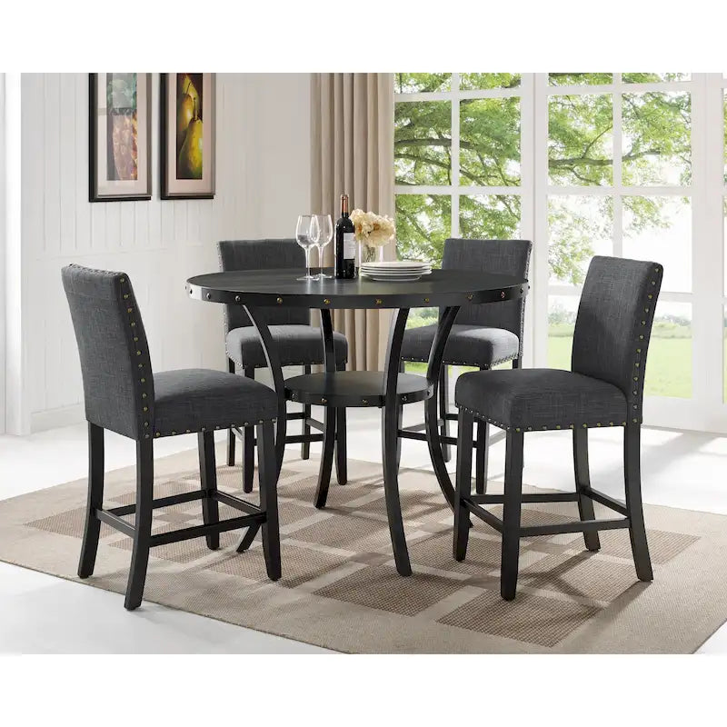Small Party Dining Table and Chair Sets Vintage Dining Table and Chair Sets with Brass Nailhead Trim and Storage for Kitchen