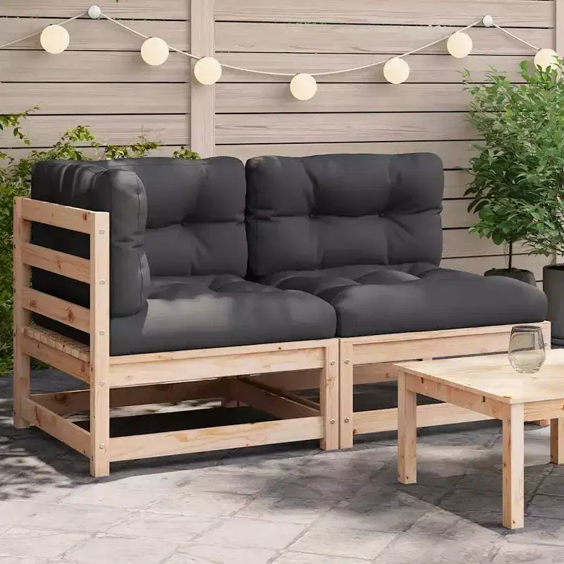 vidaXL Patio Sofa with Cushions  2-Seater Outdoor Loveseat Couch, Solid Pine Wood, 55.1x27.6x26.4, Anthracite Cushions
