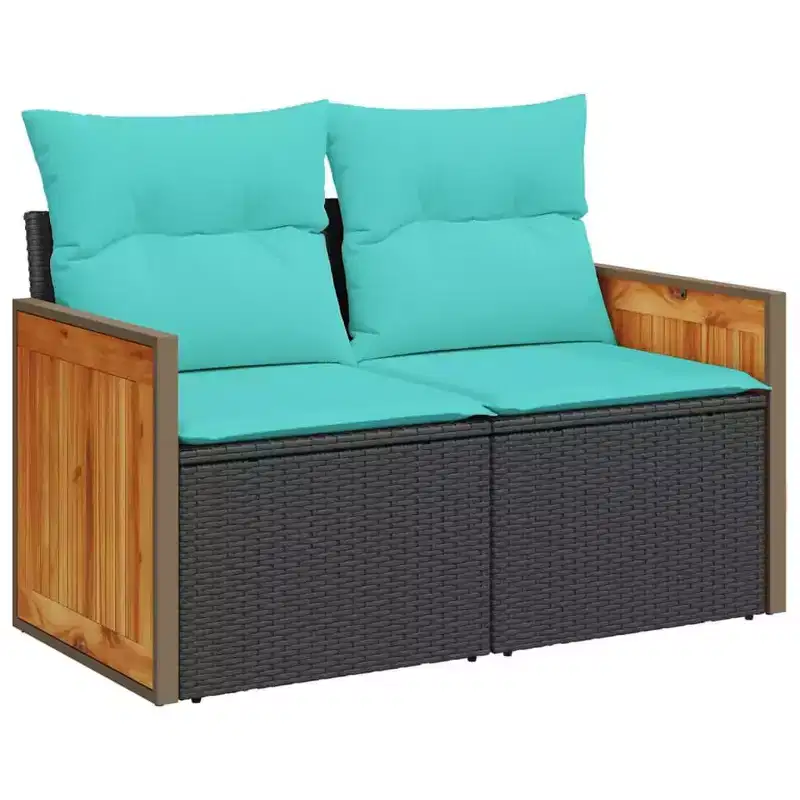 vidaXL Patio Sofa with Cushions 2-Seater Poly Rattan