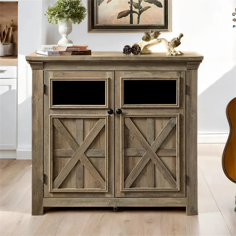 Farmhouse 2-Door Buffet Cabinet with Cross Panel Design and Round Knobs