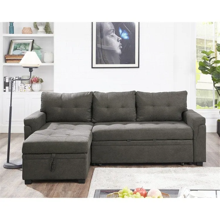 Convertible Reversible Sectional Sofa with Pull-Out Sleeper Bed, Hidden Storage Chaise, and Durable Legs