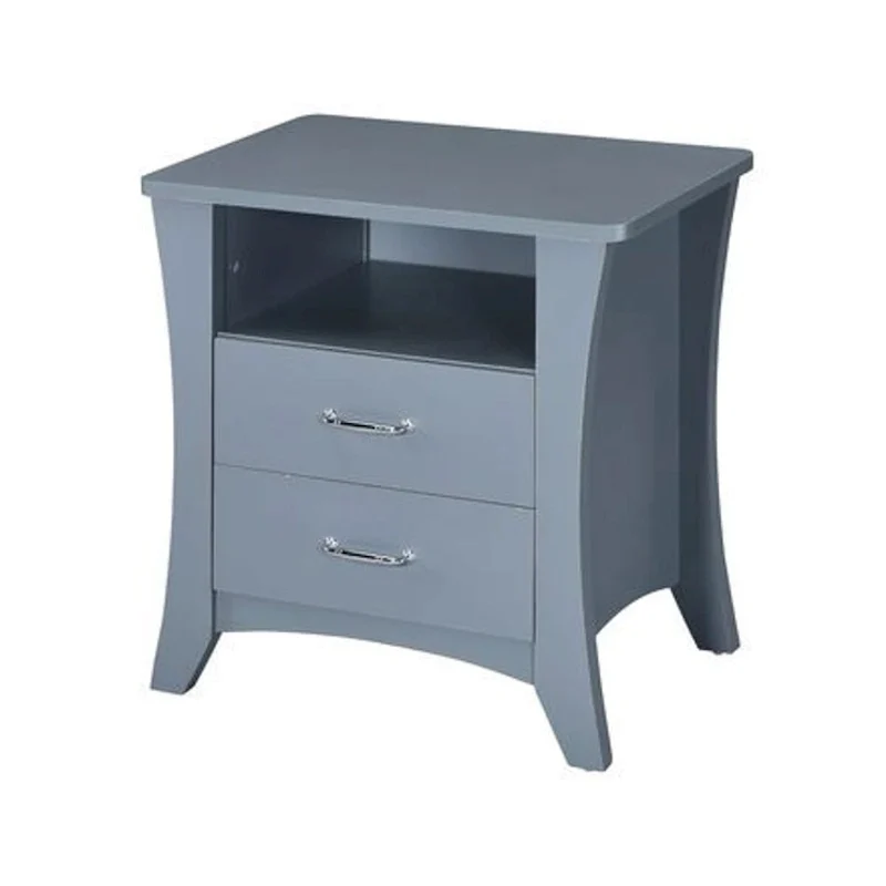 Grey Wood Accent Side Table with 2 Drawers and Open Storage Shelf