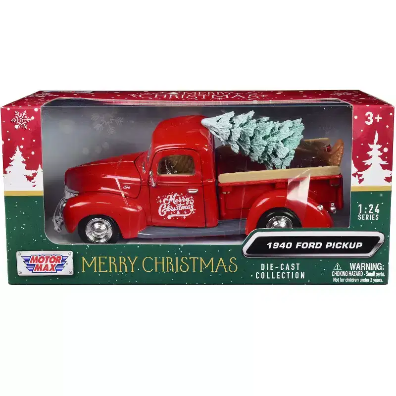 1940 Ford Pickup Truck Red Merry Christmas with Tree Accessory 1/24 Die Cast Model Car by Motormax