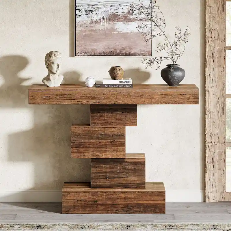 42 Inches Industrial Wood Console Table for Living Room Entryway - 11.8D x 42.5W x 31.5H