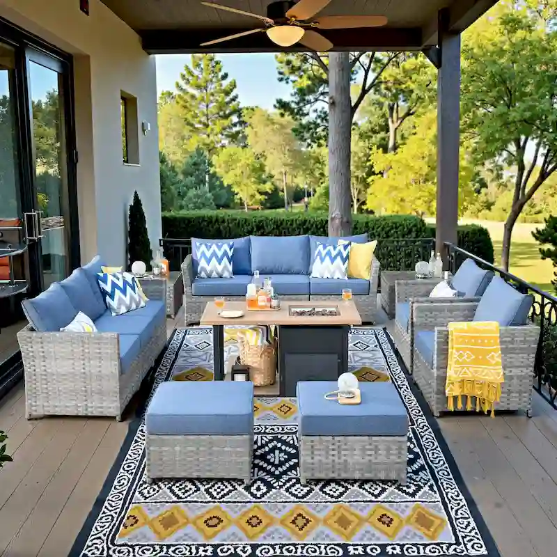 XIZZI 13-piece Outdoor Patio Furniture Wicker Seating Set with Fire Pit