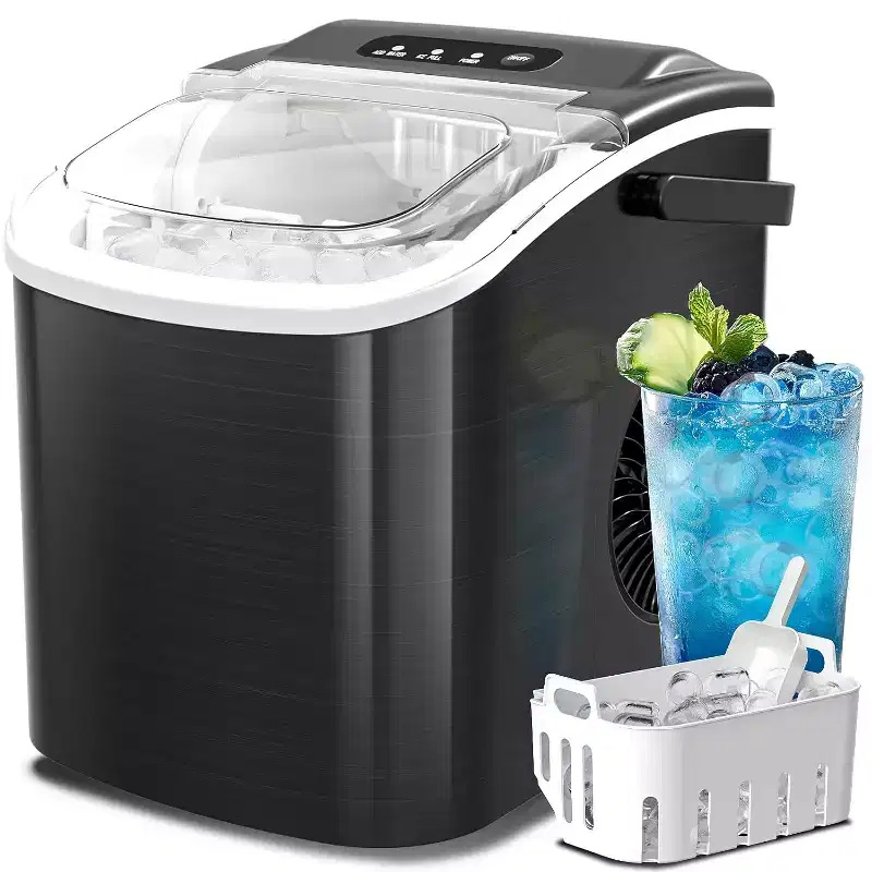 ZAFRO Ice Maker Countertop, Portable Ice Machine with Self-Cleaning, 26.5lbs/24Hrs, 9 Bullet Ice Cubes in 6 Mins, Ice Basket and Scoop, Ideal for Home