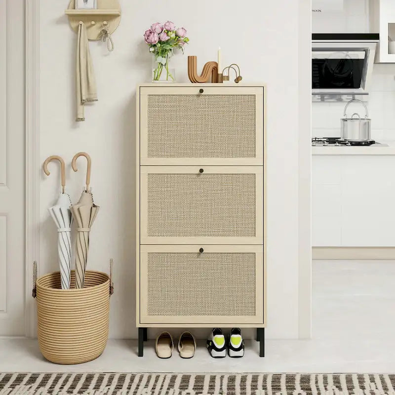 Rattan 3 Door Shoe Rack