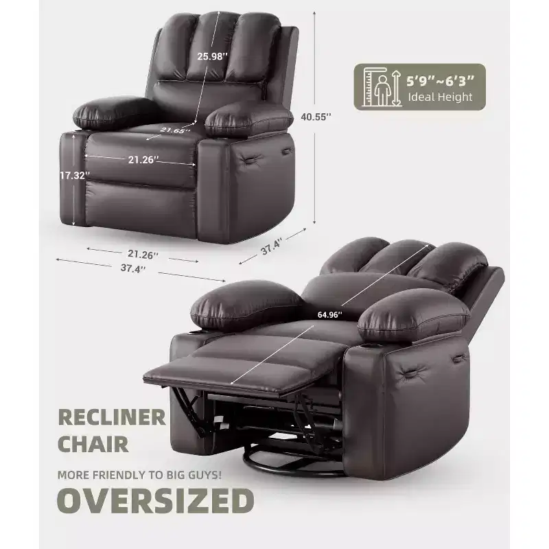 Acekool Recliner Chair with Massage & Heat, PU Leather Home Theater Recliner, Lumbar & Arm Support for Living Room