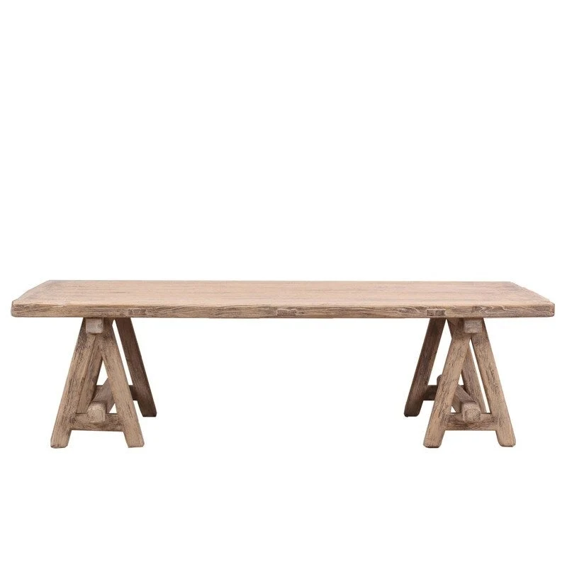 63" Weathered Natural Wood Coffee Table, Rustic Style, Seats 4–6