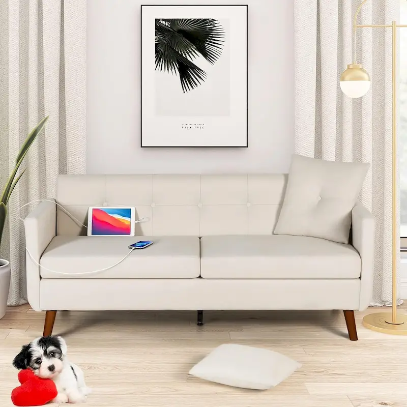 Modern 65 inch Loveseat Sofa w/ 2 USB Charging Ports