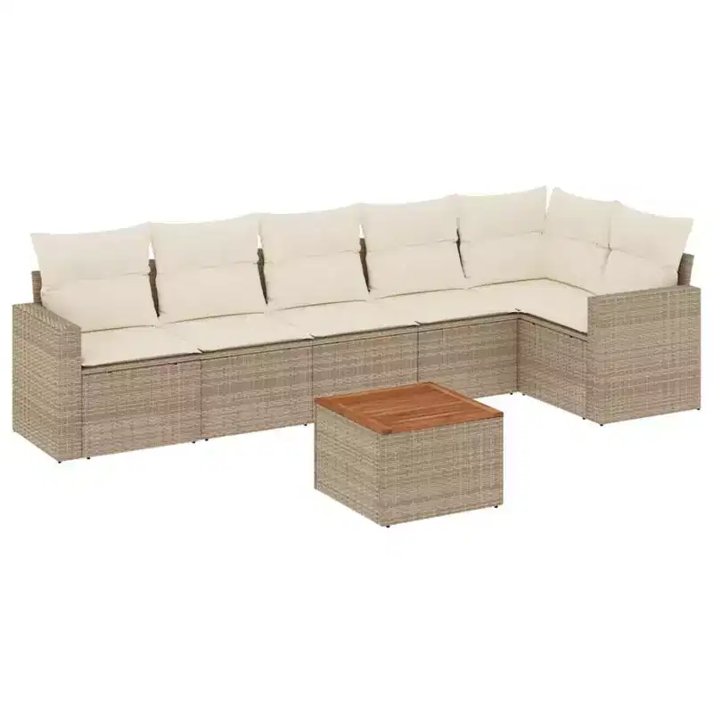 vidaXL 7 Piece Patio Sofa Set with Cushions Poly Rattan