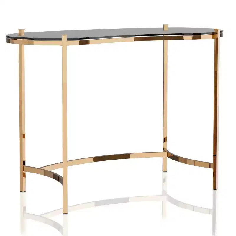 44" Gold Writing Desk with Tempered Glass Top & Steel Frame, Modern Home Office Desk