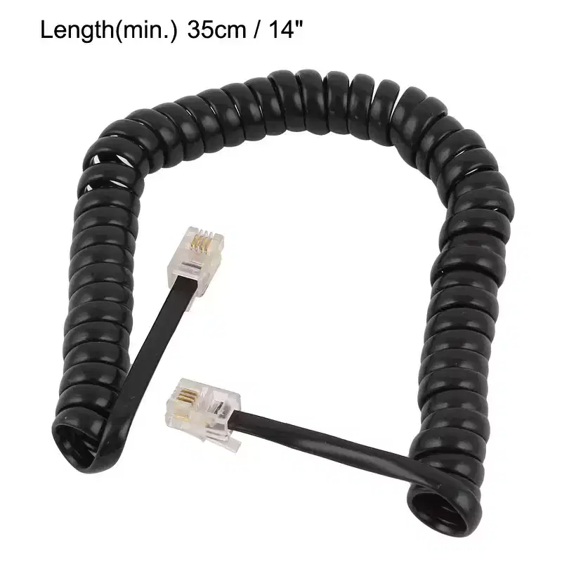 Unique Bargains 14 Length Elastic RJ9 4P4C Coiled Extension Telephone Cable Black