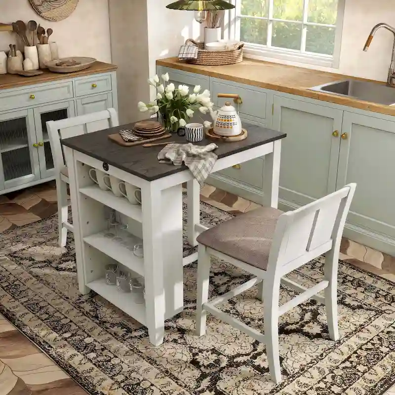 Furniture of America Vesper 3-Piece Counter Height Dining Set with Shelving