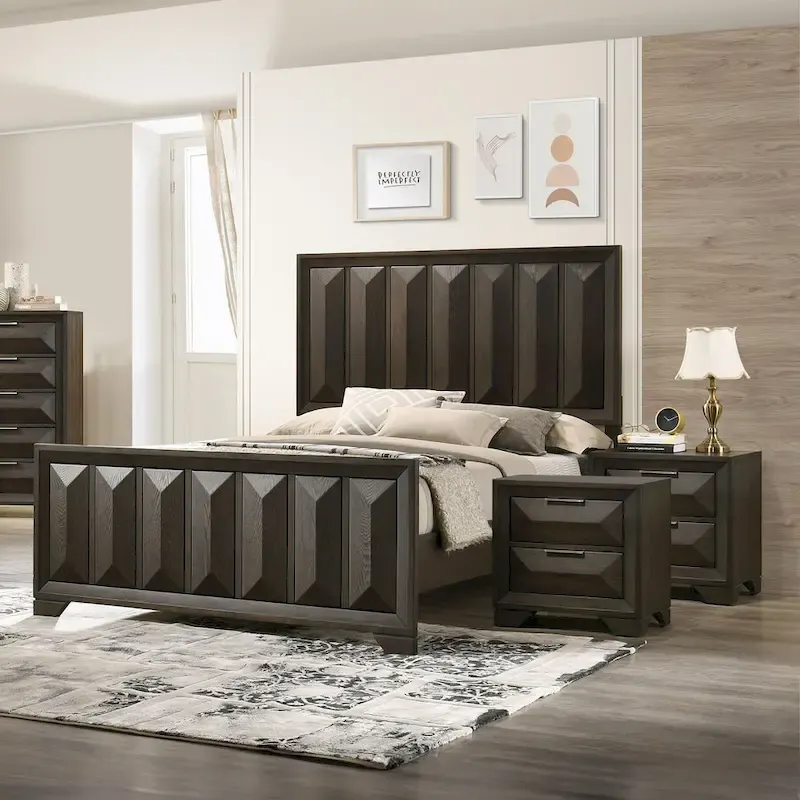 Furniture of America Uppon Transitional Espresso Wood 3-Piece Panel Bedroom Set