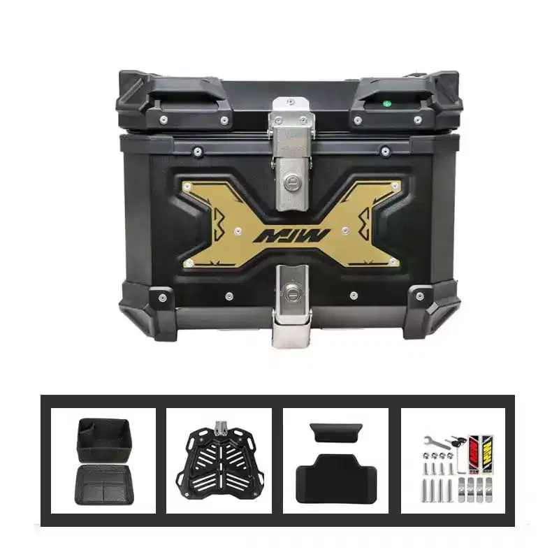 Motorcycle Top Case, 45L Aluminium Alloy Motorcycle Top Box, Luggage Storage Box for Storage Helmet, Motorbike Trunk with Lock & Baseplate-BSilver
