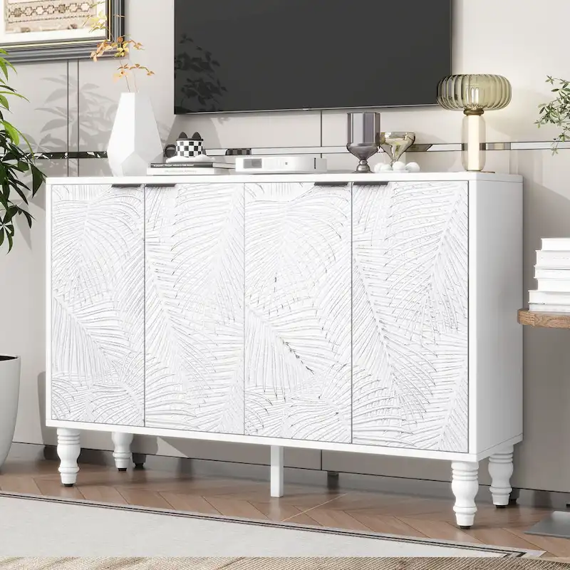 47.2 Storage Cabinet Sideboard Buffet Entertainment Center Media Console with 2 Spacious Storage Space Solid Wood Legs
