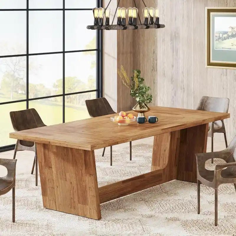 71 Inches Farmhouse Dining Room Table for 6-8 People with Solid Pedestal
