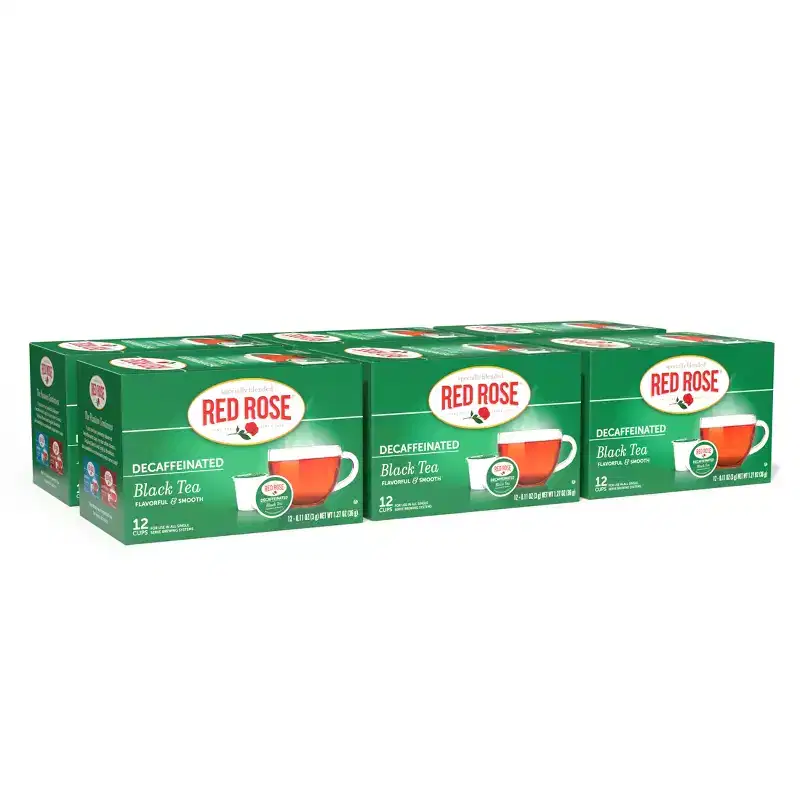 Red Rose Naturally Decaffeinated Black Tea with 12 Single Serve Tea K-Cups Per Box (Pack of 6) K-Cup Pods for Keurig