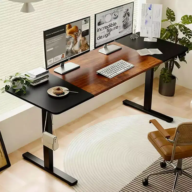 Black & Brown 55 Electric Standing Desk, Double Beam, Single Motor, 1-Person