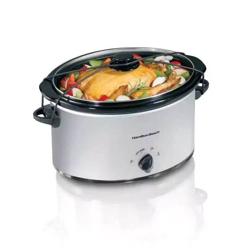 Hamilton Beach 7qt Slow Cooker - Silver: Programmable, Stoneware Pot, Stay-Cool Handles, 4 Settings, 1-Year Warranty
