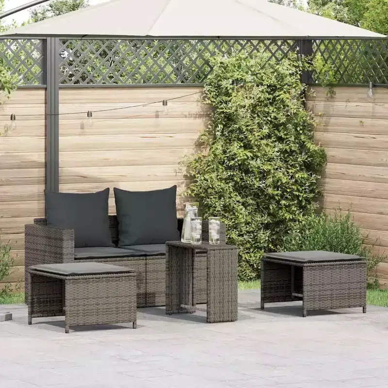 vidaXL 5 Piece Patio Sofa Set with Cushions Stackable Gray Poly Rattan - Gray Dark Gray