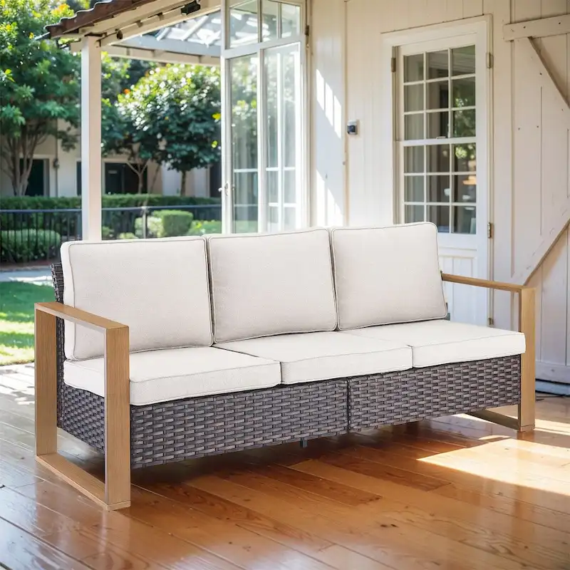 Outdoor Patio Sofa with Cushion - Brown