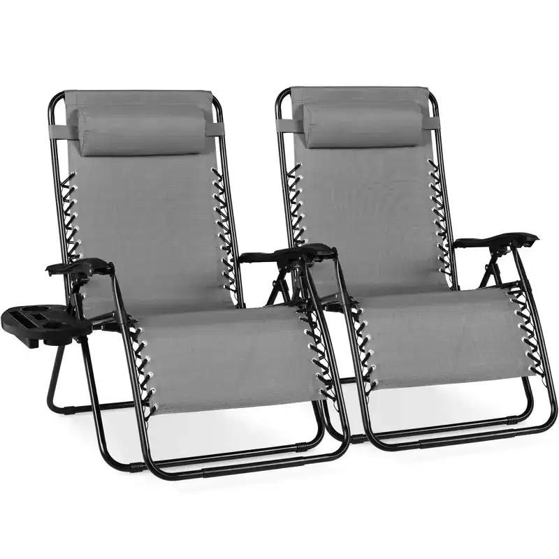 Best Choice Products Set of 2 Extra Wide Zero Gravity Lounge Chair Recliners w/ Cup Holder - Ice Gray