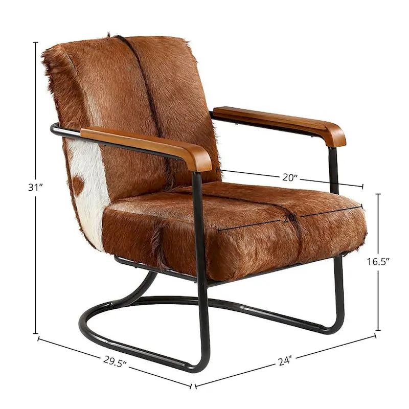 Veranda Cow Hide Upholstered Occasional Chair, Brown and White