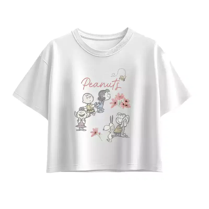 Girls' - Peanuts - Flowers and Friends Drawing Short Sleeve Boxy Graphic T-Shirt